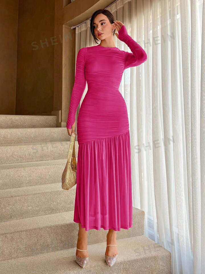 SHEIN Aloruh Ruffle Edge Hem Pleated Dress | SHEIN