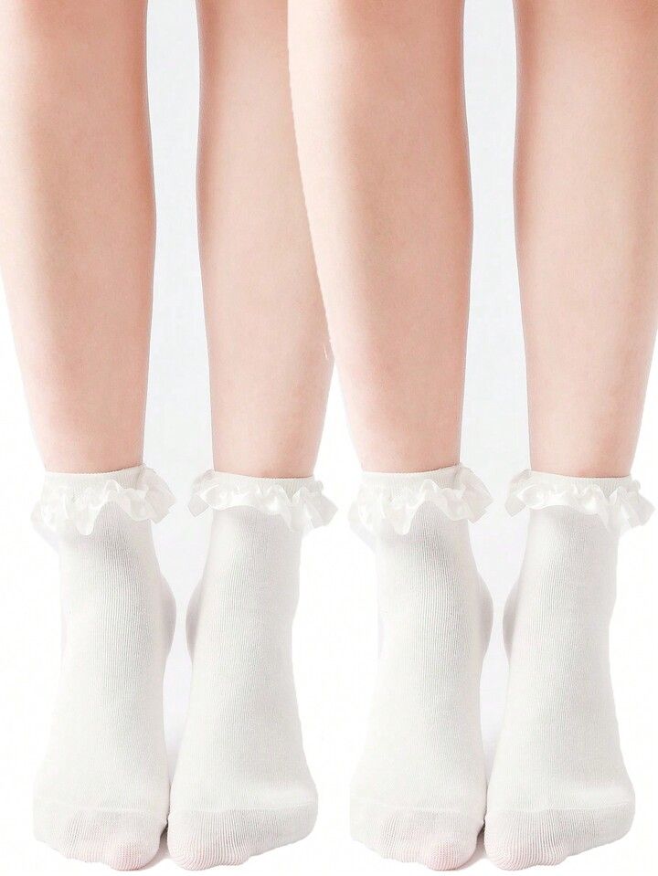 2pairs White Ruffle Hem Socks, Cute And Stylish, Suitable For Spring And Autumn | SHEIN