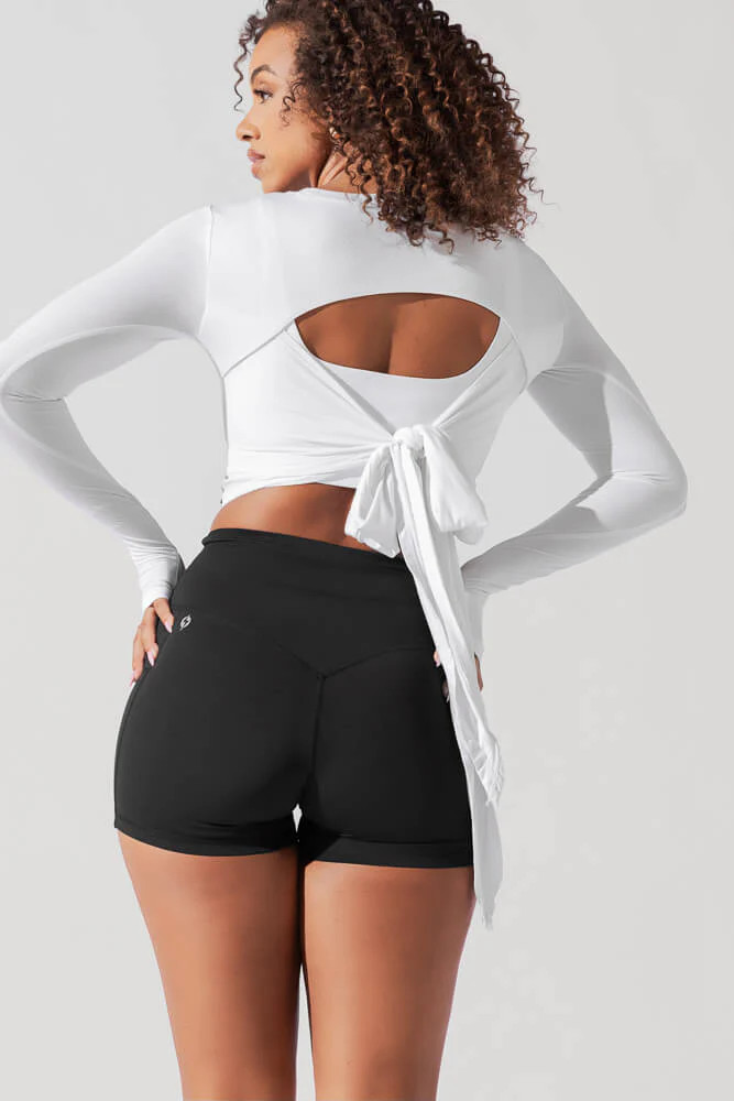 Bow Back Reversible Long Sleeve Top - White | POPFLEX
