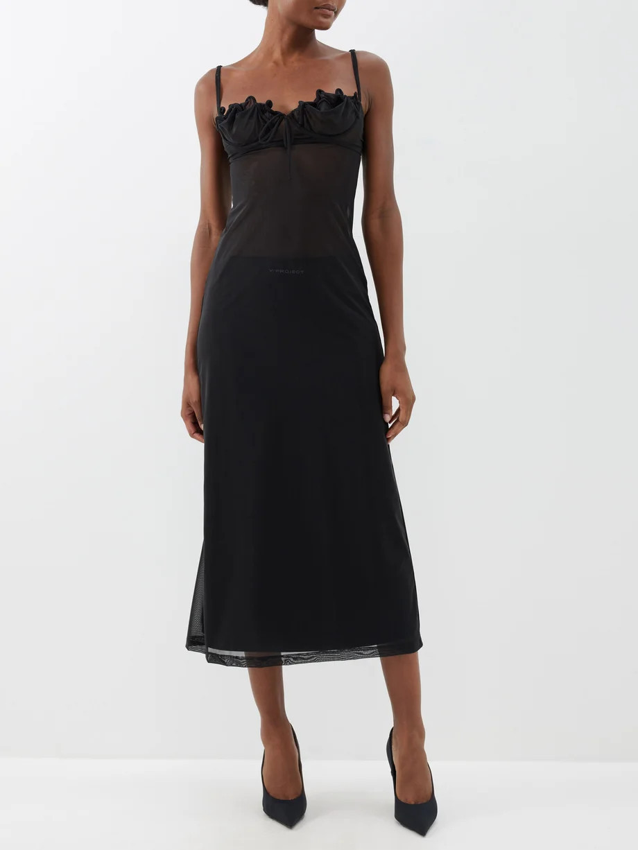 Gathered bustier mesh midi dress | Matches (US)