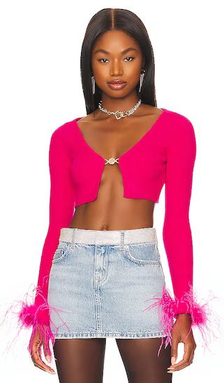 Emi Feather Cardigan in Hot Pink | Revolve Clothing (Global)