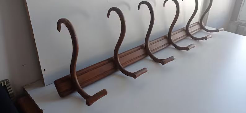 French Antique Bentwood 6 Hook Coat and Hat Rack in Brown Circa 1910/20s - Etsy | Etsy (US)