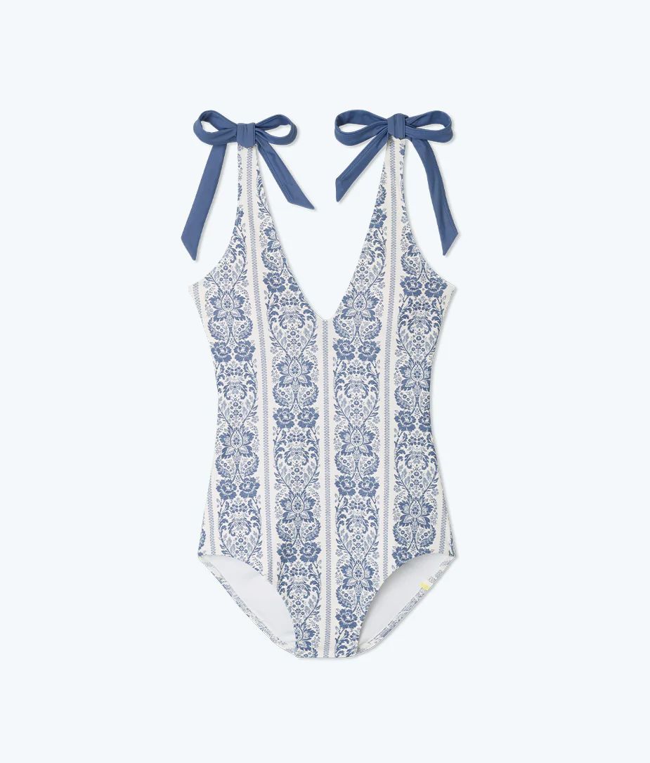 The Tie Backflip - Heirloom Floral in White Sand & Blue Mountain | SummerSalt