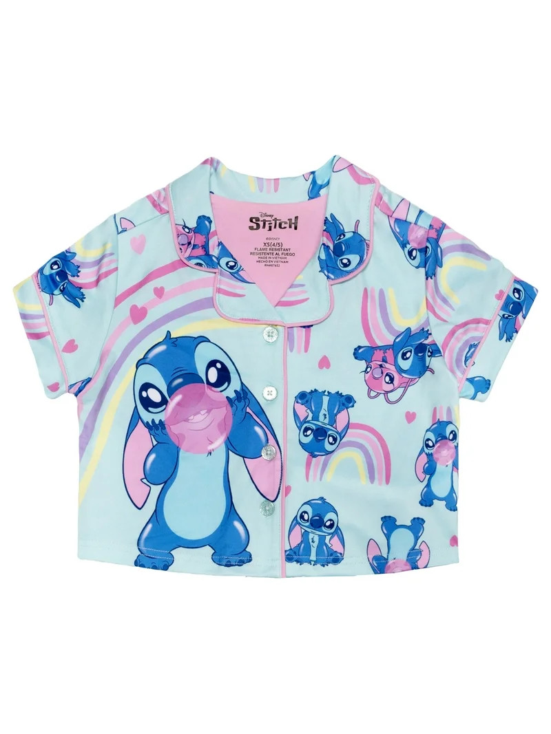 Lilo & Stitch Girls 2- Piece Jersey Short Sleeve Top and Short Coat Pajama Set, Sizes 4-12 | Walmart (US)