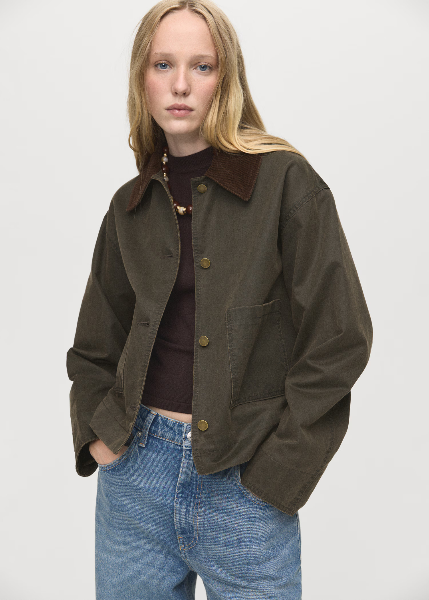 Denim parka with corduroy collar | MANGO (UK)