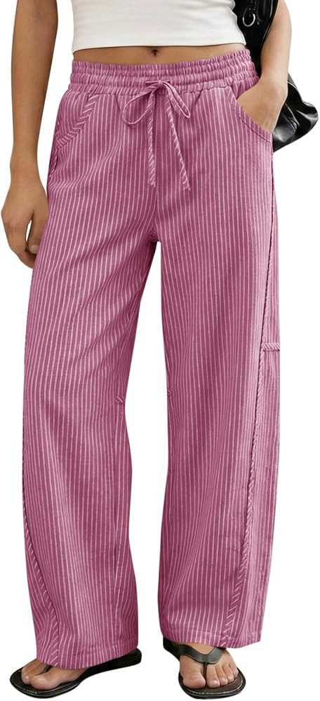Cicy Bell Womens Wide Leg Striped Pants High Waisted Baggy Casual Barrel Drawstring Lounge Trouse... | Amazon (US)