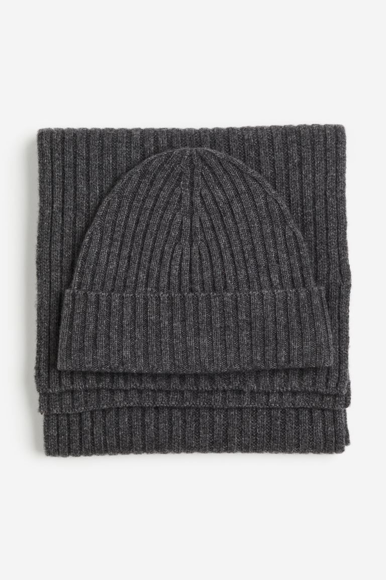 Wool Hat and Scarf Set - Dark gray melange - Men | H&M US | H&M (US + CA)