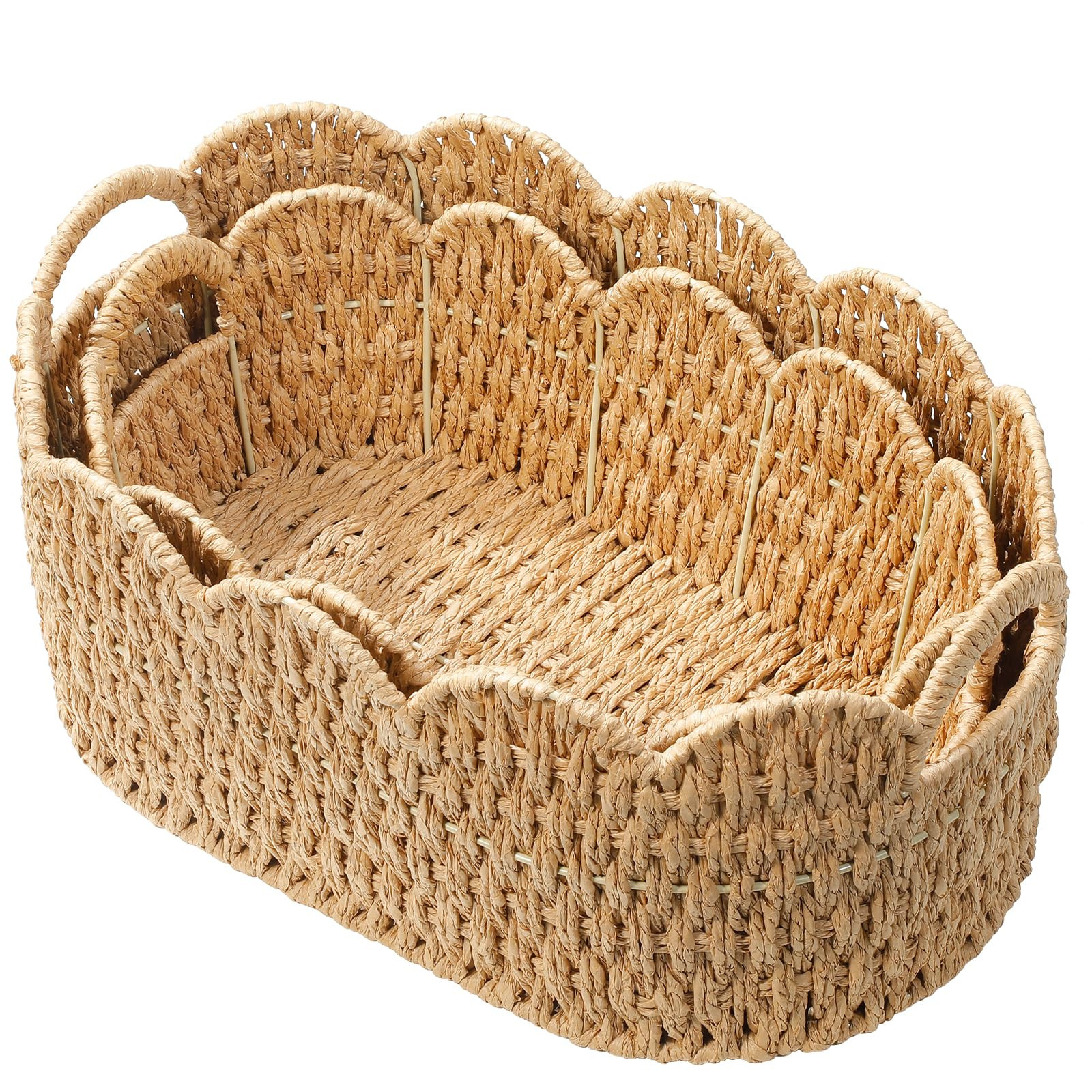 Paper Rope Scalloped Basket Set of 2,Woven Storage Baskets for Shelves,Laundry,Towels,Clothes,Boo... | Amazon (US)