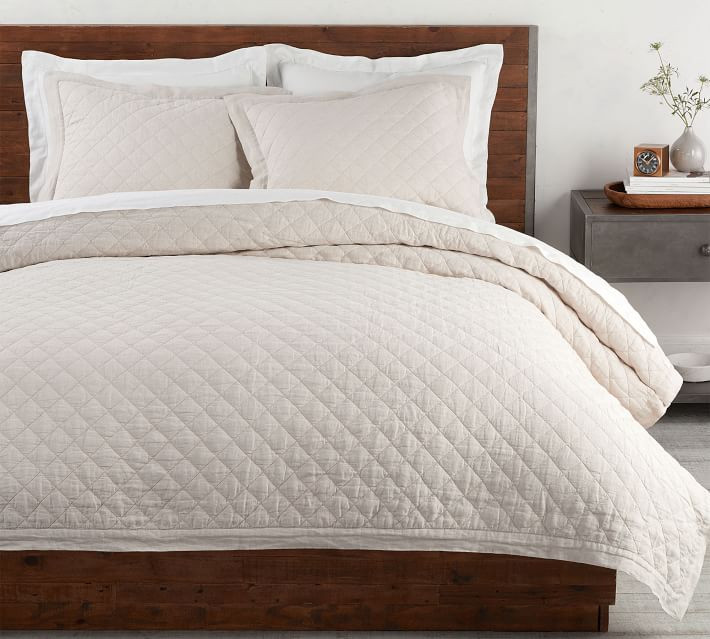 Flax Belgian Flax Linen Diamond Quilt, King/Cal. King | Pottery Barn (US)