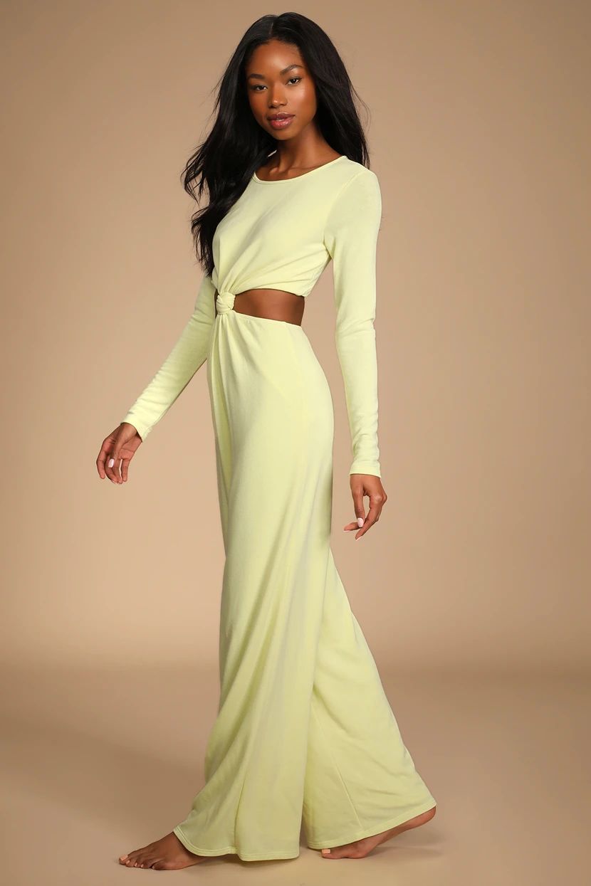 Chose to Chill Lime Green Long Sleeve Cutout Wide-Leg Jumpsuit | Lulus (US)