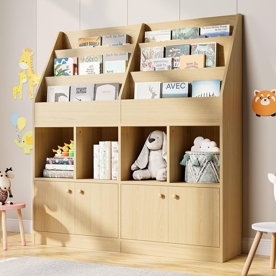 Cozy Castle Combination Kids Bookshelf, Kids Bookcase with 3 Tier Shelves, 4 Cubbies and 2 Cabine... | Amazon (US)