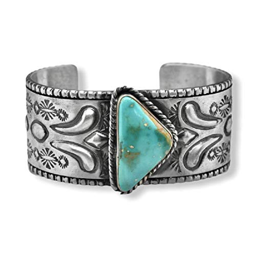 Genuine Cerillos Turquoise Cuff Bracelet, Sterling Silver, Authentic Navajo Native American USA Handmade, Artist Signed, One of a Kind, Size Women's Large | Amazon (US)