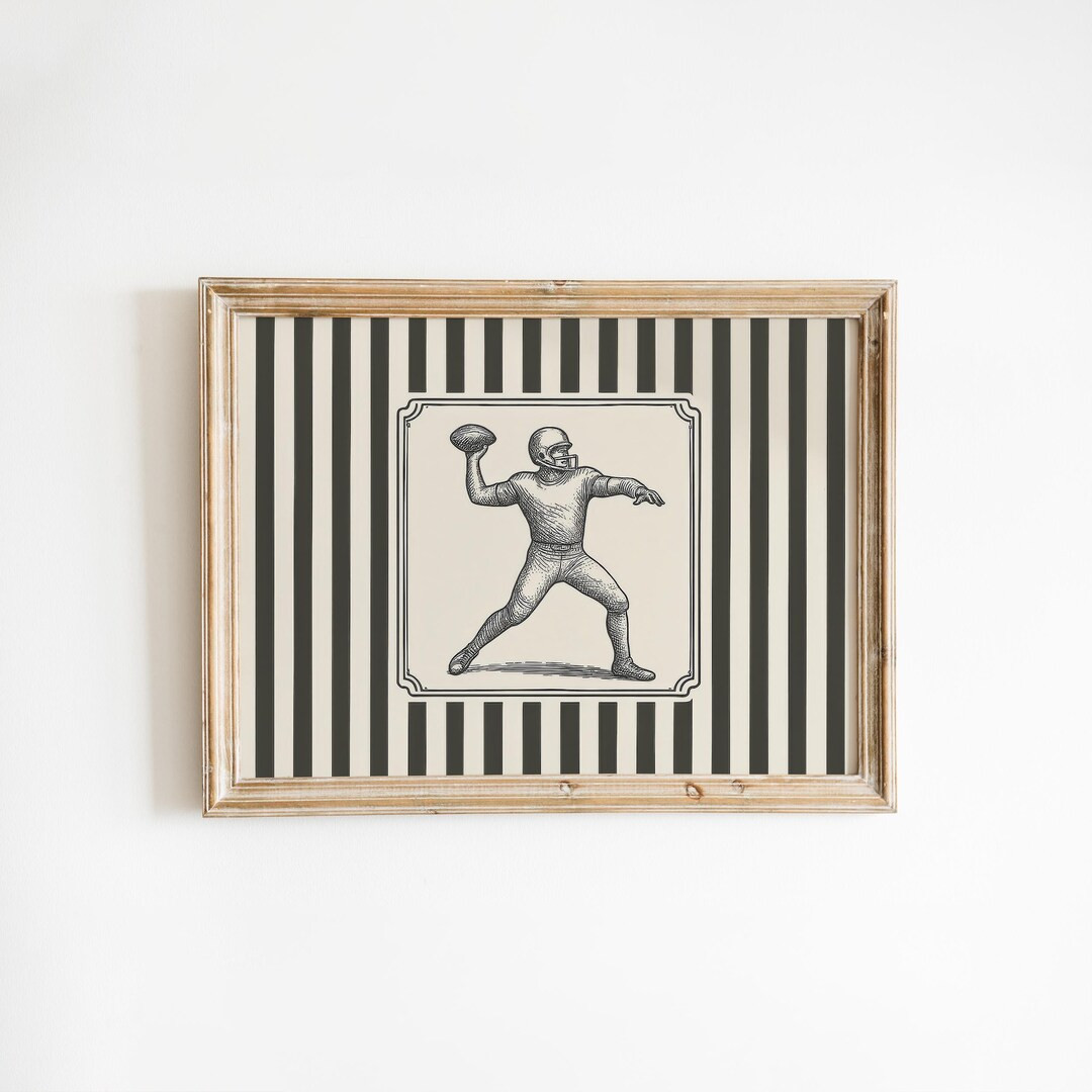Vintage Football Player – Striped Wall Art Print - Etsy | Etsy (US)