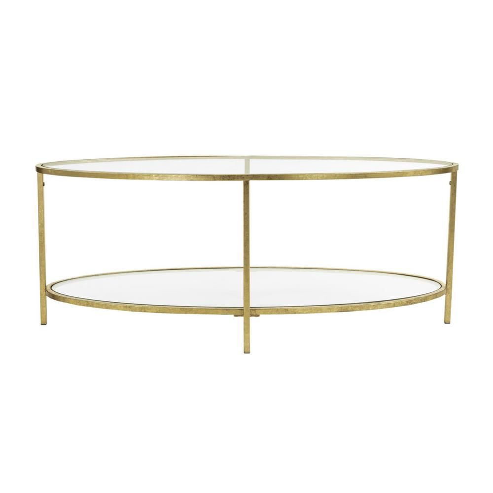 Home Decorators Collection Bella 46 in. Gold Leaf/Clear Large Oval Glass Coffee Table with Shelf-... | The Home Depot