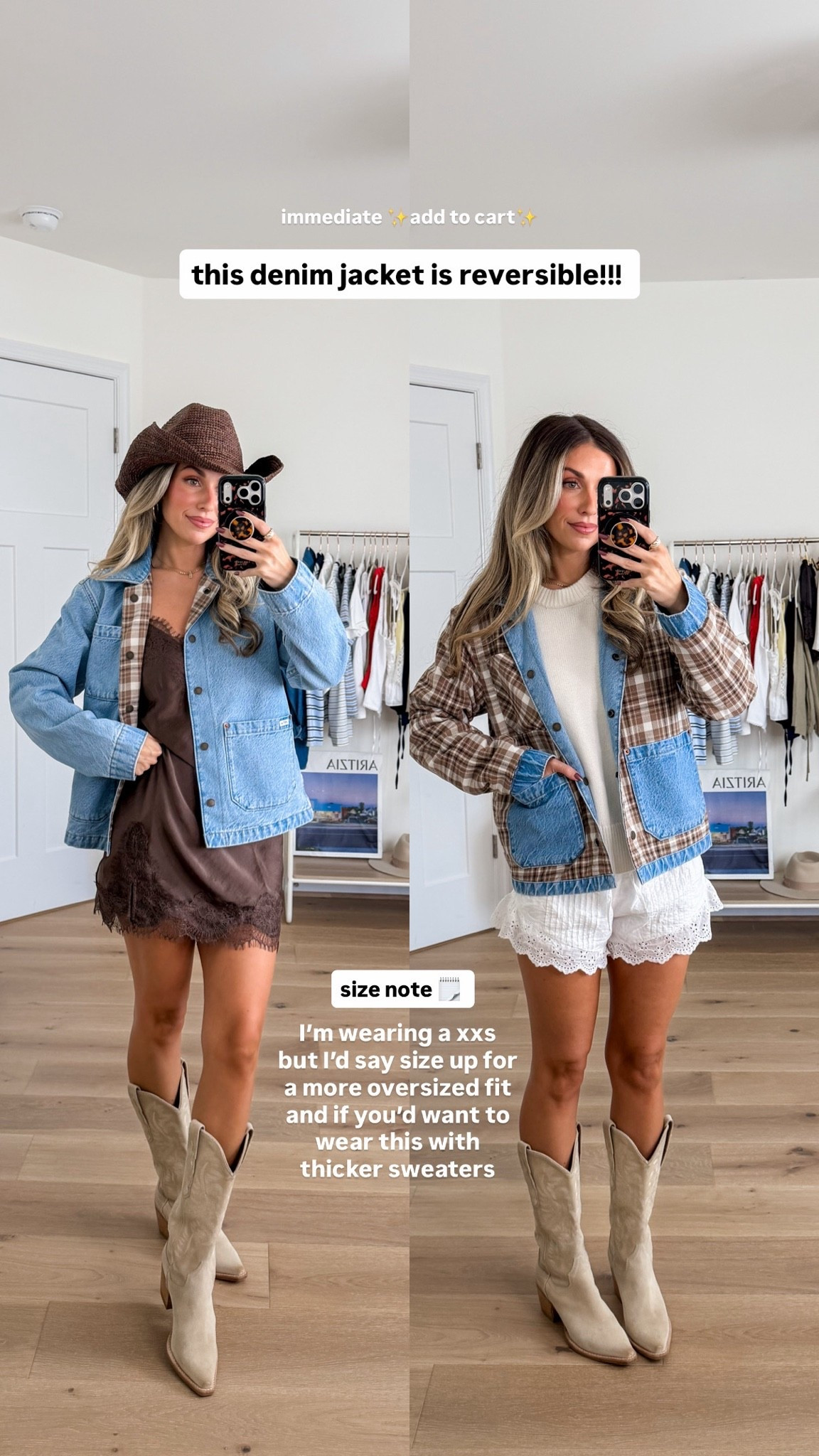 In love with this reversible denim jacket!!! Sizing note details on screen! I’m 5’2 and typically a xxs/xs in outerwear that’s an oversized fit!

#LTKootd #LTKPetite #LTKSeasonal