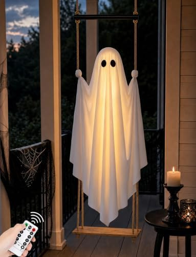 Halloween Decorations Outdoor 4.6FT Pre-Assembled Hanging Swing Ghost with Remote Lights Spooky H... | Amazon (US)
