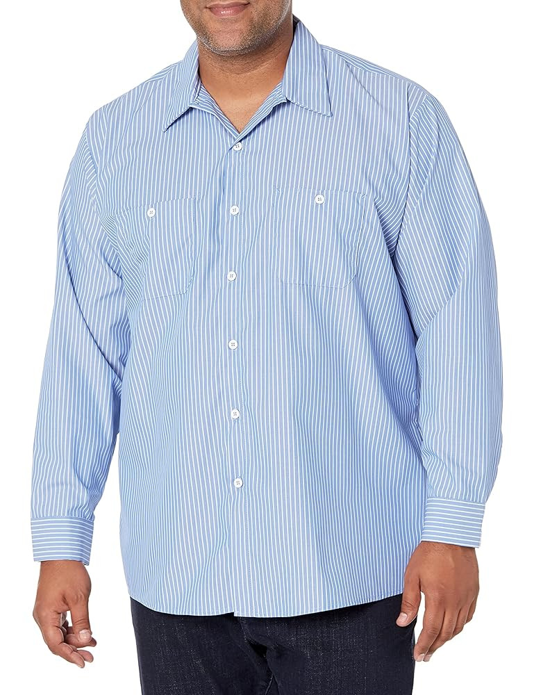 Red Kap Men's Long Sleeve Industrial Stripe Work Shirt | Amazon (US)
