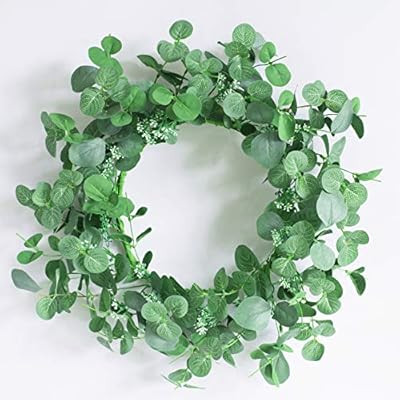 YFZYMM 18" Artificial Green Leaves Wreath Eucalyptus Wreath Round Green Wreath Outdoor Green Wrea... | Amazon (US)