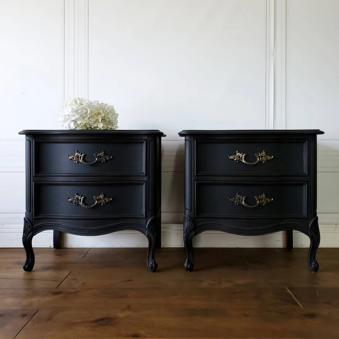 AVAILABLE! Free Shipping! French Provincial Dresser Luxe Black Vintage Nightstands Boudoir Hollyw... | Etsy (US)