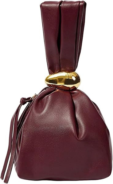 OYOANGLE Women's Mini Leather Bucket Bags Top Handle Purse Metallic Buckle Handbags Bag | Amazon (US)