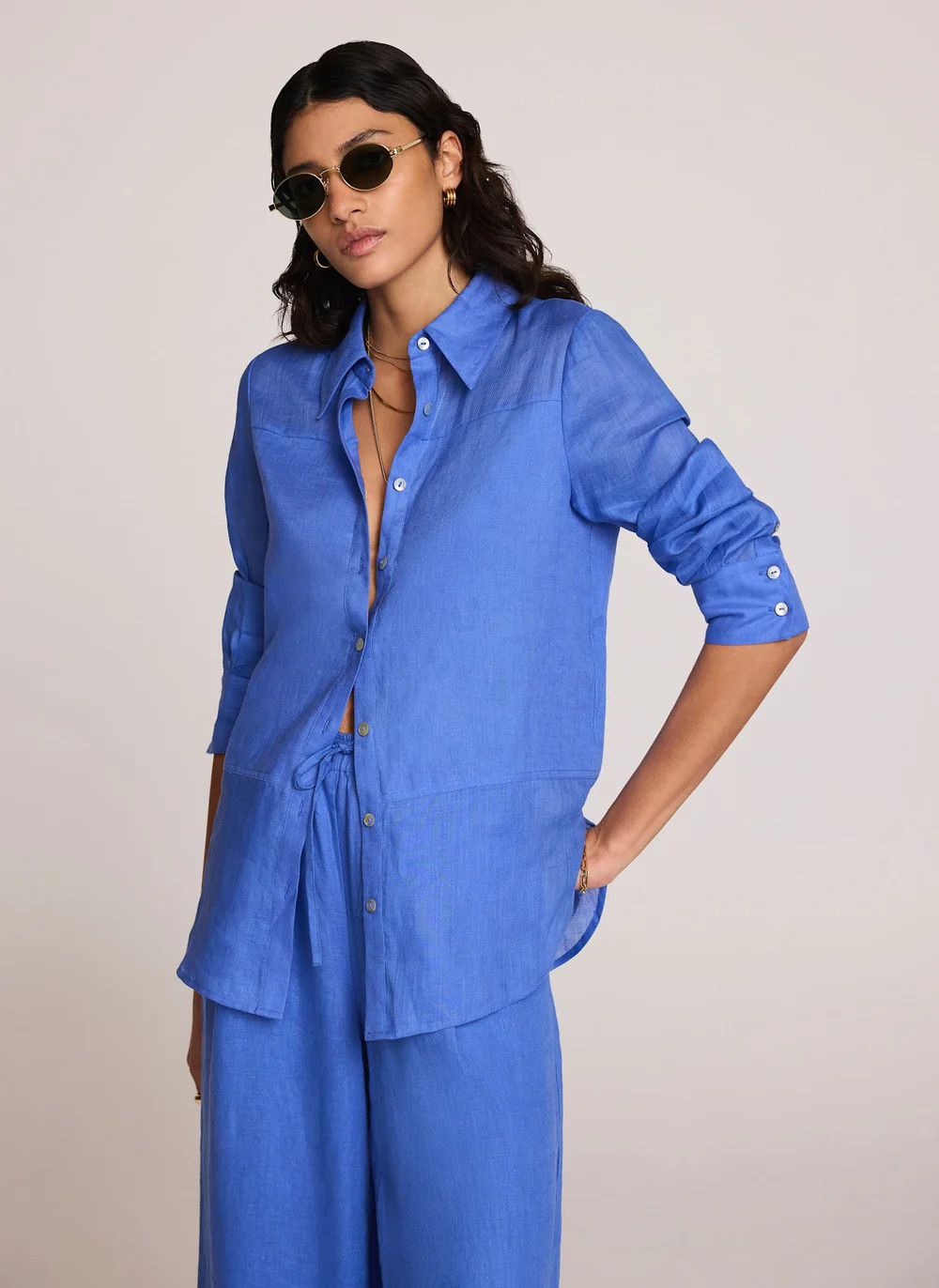 Blue Linen Blend Shirt | Mint Velvet