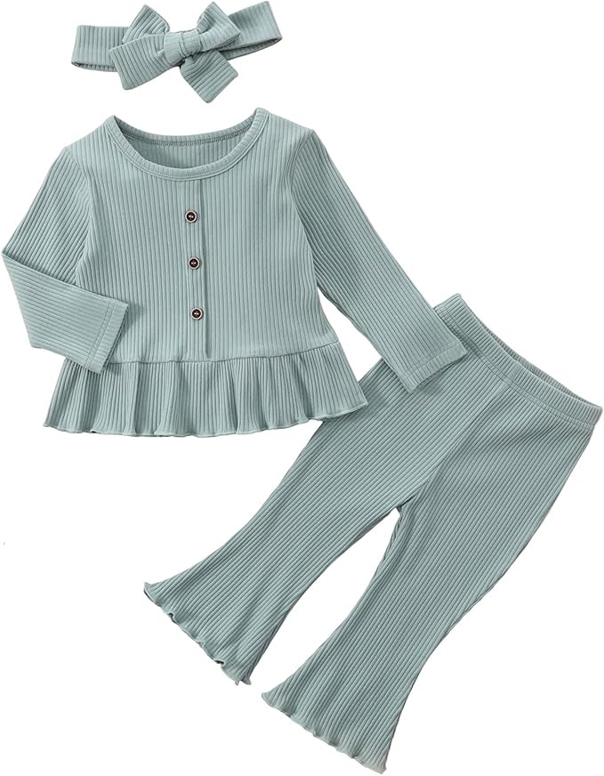 Infant Baby Toddler Girl Outfit Ribbed Long Sleeve Peplum Top Flare Pants Girls Spring Fall Cloth... | Amazon (US)