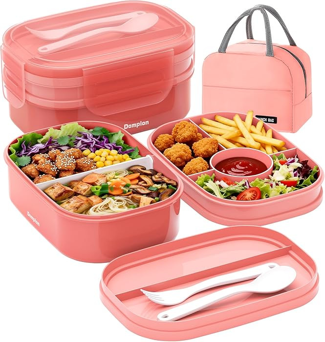 2 Layers Bento Box, All-in-One Stackable Lunch Container with Compartments, 64oz Leakproof Microw... | Amazon (US)