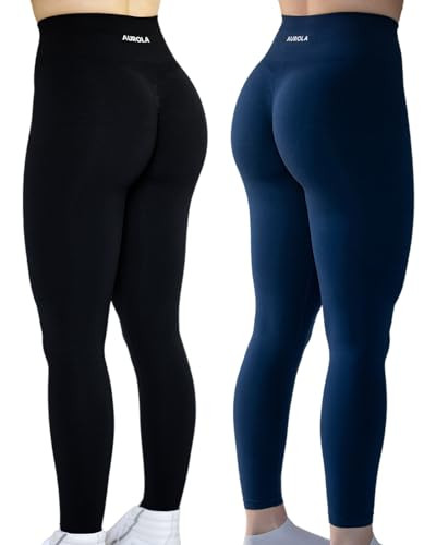 AUROLA Intensify 2 Pieces Set Workout Leggings for Women Seamless Scrunch Pants,Set (Black+Tuxedo Blue),XL | Amazon (US)