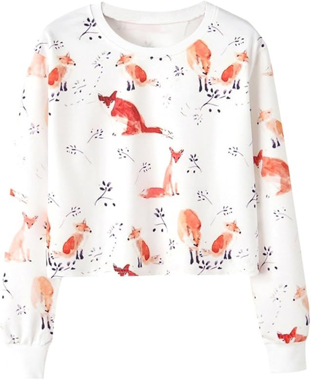 Women's Casual Printing Long Sleeve Round Neck Crop Top Sweatshirt | Amazon (US)