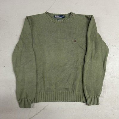 Vintage 90s Polo Ralph Lauren Sweater Mens L Green Cotton Knit Crewneck Pony Y2K | eBay US