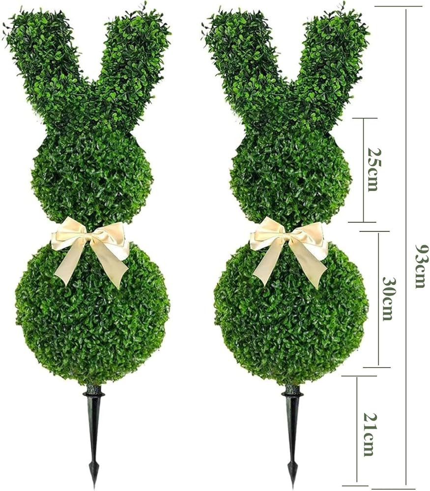 35.5'' Bunny Topiary,Faux Boxwood Bushes,Set of 2 Artificial Bunny-Shaped Topiary Trees with Grou... | Amazon (US)