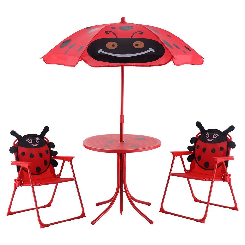 Boyel Living Kids Folding Picnic Set Steel Outdoor Dining Table Set with Cute Beetle Folding Table,  | The Home Depot