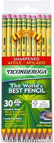 TICONDEROGA Pencils, Wood-Cased, Pre-Sharpened, Graphite #2 HB Soft, Yellow, 30-Pack (X13830)) | Amazon (US)