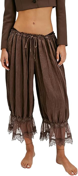 NUFIWI Women Ruffle Long Bloomers Y2k Lace Trim Bloomer Pants | Amazon (US)