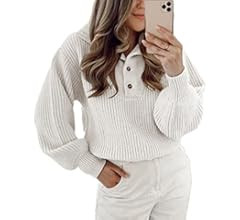 BTFBM Women Casual Button Up Turtleneck Sweaters Long Sleeve Knitted Solid Color Soft Loose Fall Win | Amazon (US)