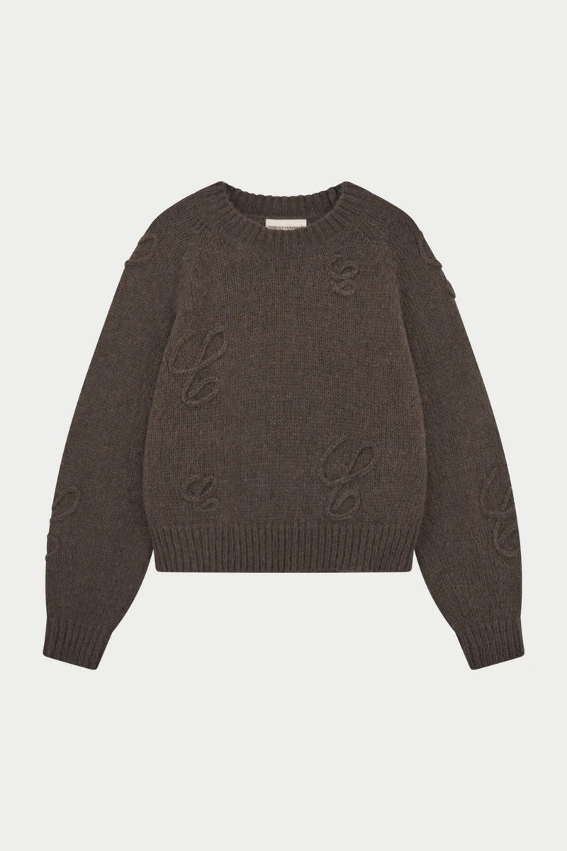 SCRIPT APPLIQUE OVERSIZED JUMPER - COCOA | The Couture Club