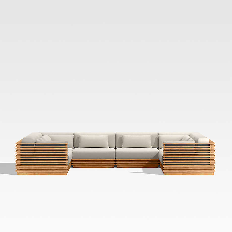 Batten Natural Teak 8-Piece U-Shaped Outdoor Sectional Sofa with Oat Cushions | Crate & Barrel | Crate & Barrel