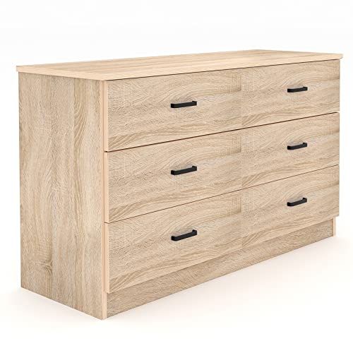 Bigbiglife Wood Dresser for Bedroom, 6 Drawer Double Dresser with Metal Handles, 15.8" D x 47.2" ... | Amazon (US)