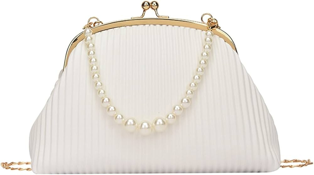 Luxury Handbags Women Shoulder Bag Pleated Pu Leather Crossbody Bags Chain Handbag (Color : White... | Amazon (UK)