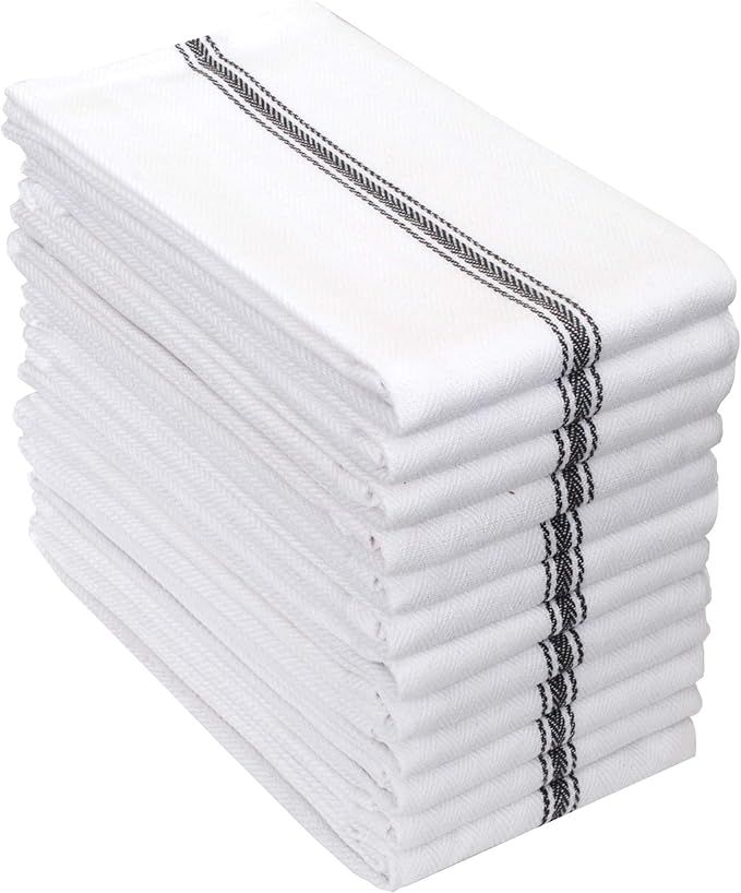 AMOUR INFINI Cotton Herringbone Weave White Dish Towels Set of 12 Highly Absorbent, Super Soft Ea... | Amazon (US)