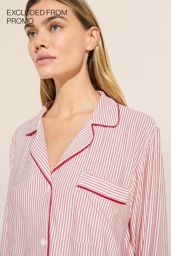 Gisele Printed TENCEL™ Modal Long PJ Set - Duo Stripe Haute Red/Haute Red | Eberjey