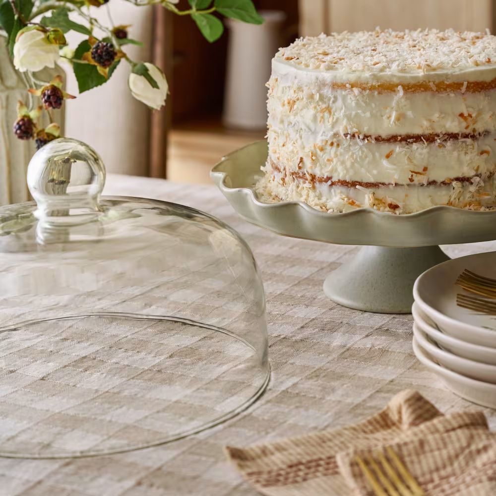 French Grey Ruffle Cake Stand with Dome | Magnolia