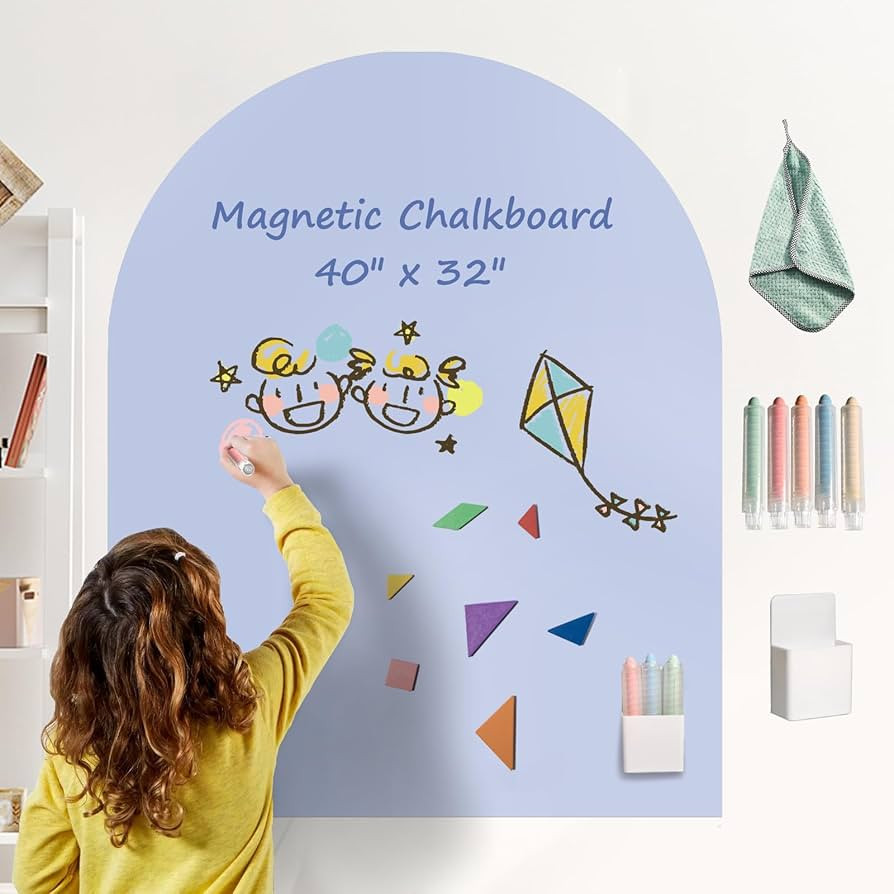 Magnetic Chalkboard Wall Decal 40"x32" - Premium Adhesive, Includes Chalk Holder & 6 Dust-Free Ch... | Amazon (US)