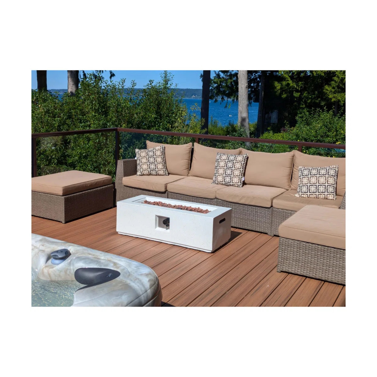 42 in. Rectangle Terrazzo Propane Fire Pit Table with PVC Cover and Lava Rock, 50,000 BTU Gas Fir... | Wayfair North America