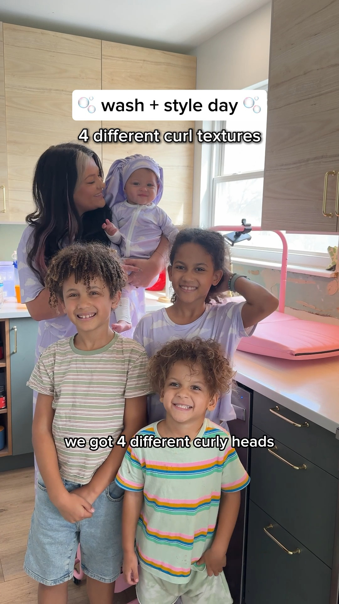 wash + style day for 4 different curl textures 🫧➰➿😍 #curlyhair #washday #curlproducts