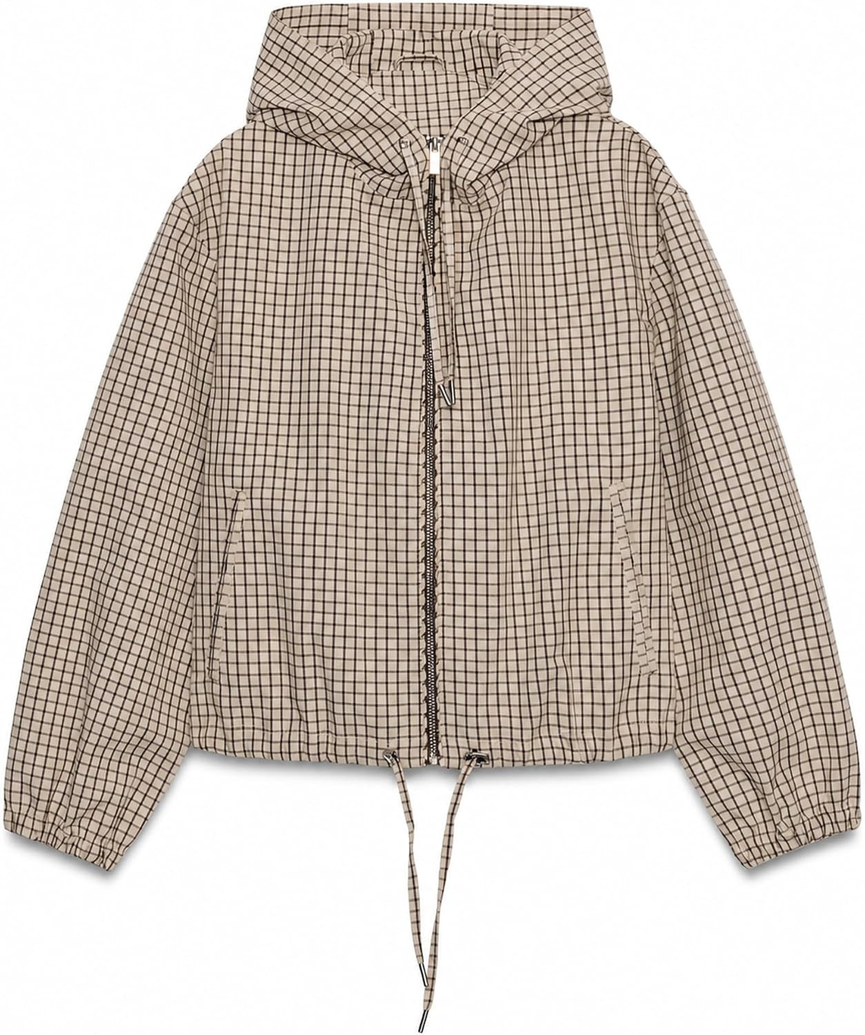 Women's Plaid Hooded Jacket High Neck Zip Front Drawstring Coat | Amazon (US)