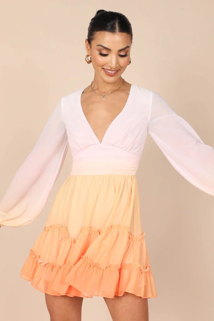 Choux Long Sleeve Tiered Mini Dress - Orange Gradient | Petal & Pup (US)