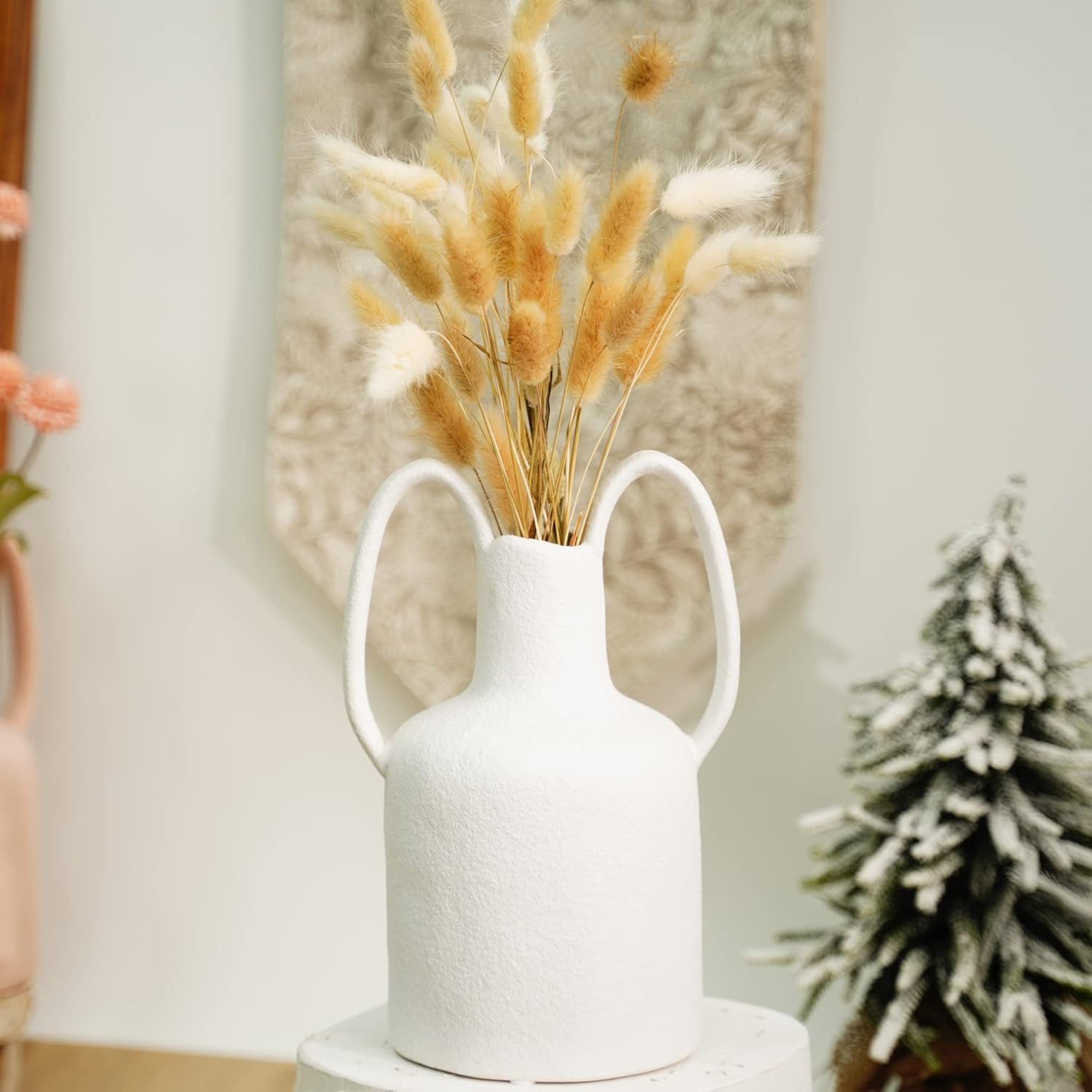 Mowtanco Large Ceramic Vase for Home Decor, Matte White Terracotta Vase, Rustic Pottery Vase for ... | Amazon (US)