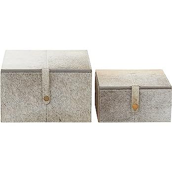 Amazon.com: Deco 79 Leather Handmade Box with Hinged Lid, Set of 2 8", 10"W, Gray : Everything Else | Amazon (US)