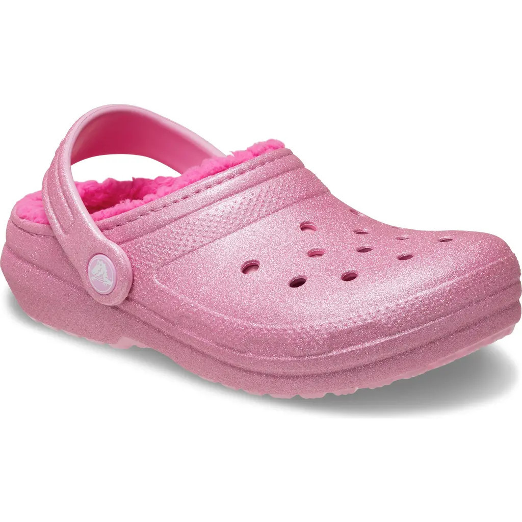 CROCS Kids' Classic Glitter Faur Fur Lined Clog in Light Pink at Nordstrom Rack, Size 4 M | Nordstrom Rack